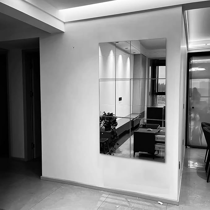 3 PCS Wall Mirror Tiles, Upgrade Shatterproof Self-Adhesive Full Length Mirror for Bedroom, Bathroom, Home Gym - Frameless Acrylic Tiles for Home Decor 17.8'' x 12''