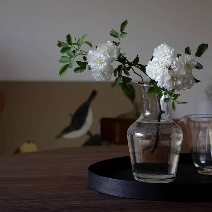 Round Solid Wood Serving Tray 30CM Black,Decorative Wooden Serving Plate for Tea Coffee Snack Food Meals,Ottoman Breakfast Tray with Raised Edge,for Home,Kitchen,Bathroom,Party,Restaurant Decor(11.8")