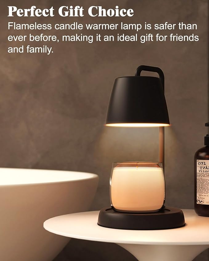 Candle Warmer Lamp with Timer and Dimmer - Electric Candle Lamp Warmer for Jar Candles - Ideal Home Decor Gift for Women, Daughter, and Mom - Includes 2 Bulbs (Black)