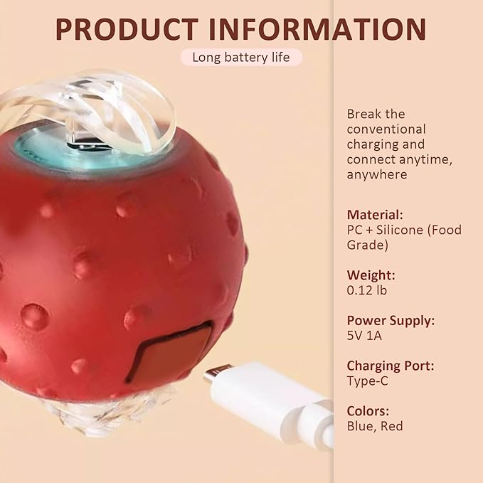 Dog Toy, 360° Rolling Interactive Ball Cat Toy with Realistic Bird Chirping Sounds, Fast Moving Balls Toys for Pets | Automatic Obstacle Avoidance, Rechargeable, Tough (Red)