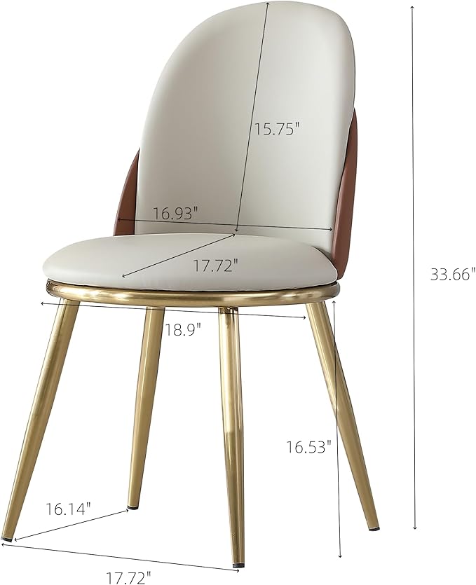 Dining Chairs Set of 2, Modern PU Leather Dining Gold Metal Legs for Living Kitchen Dining Room Beige