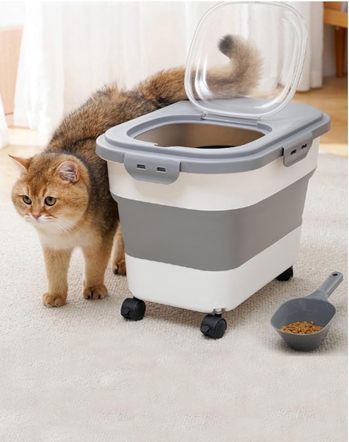 20-23 Lbs Dog Food Storage Container - Collapsible Dog Food Container with Attachable Casters and Scoop,Small Container, Pet Food Storage Containers to Keep Dry Food Fresh,Easy to Move