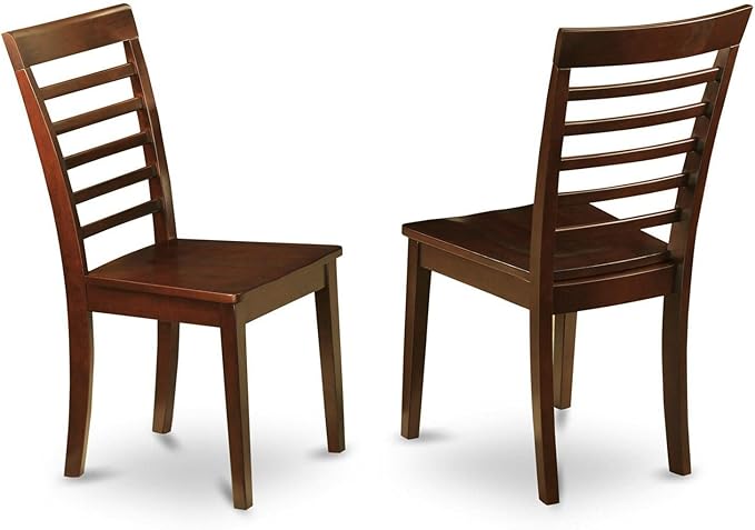 East West Furniture MLC-MAH-W Milan Kitchen Dining Chairs - Ladder Back Solid Wood Seat Chairs, Set of 2, Mahogany
