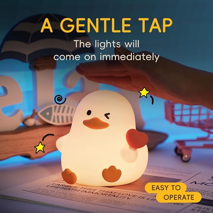 Duck Night Light for Adults Kids,Cute Silicone Animal Dimmable Nursery Nightlight with 7 Colors 30min Timer,Rechargeable Table Lamp Bedside Lamp for Christmas Gifts Room Decor