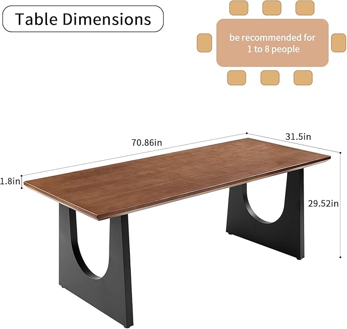 Wooden Executive Office Desk Computer Table Multi-Sized High Cost Performance Stylish Design Metal Legs Versatile Use for Office or Dining Casual Table (Walnut Color, 70.87in)