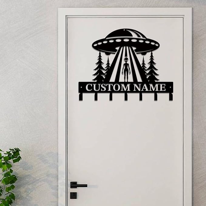 Personalized Custom Alien ET Metal Wall Keys Hooks,Clothes Hooks Alien ET Art coat racks,door holder,Black Alien ET decorations for home,Entrance doors,Hallway, Bedroom,Keys,Hats (Style I)