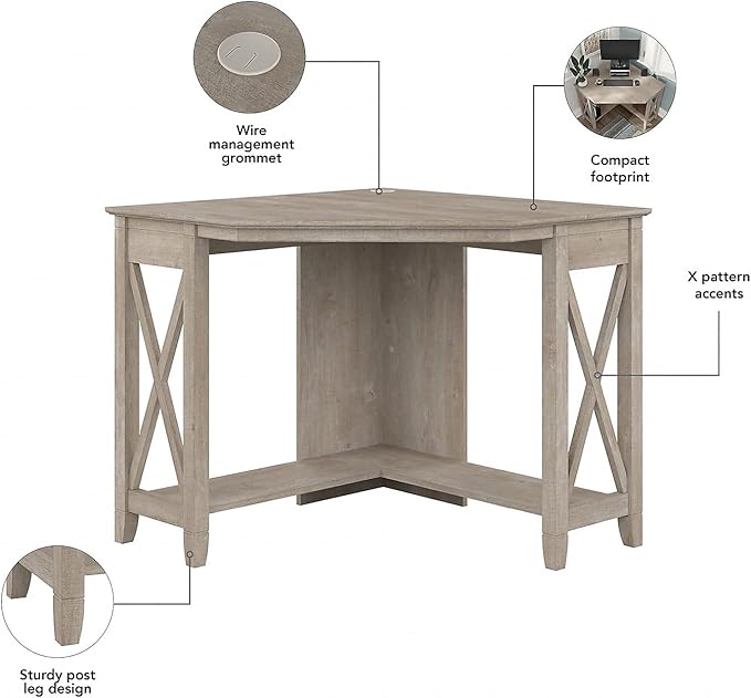 Bush Furniture Key West Small Corner Desk in Washed Gray