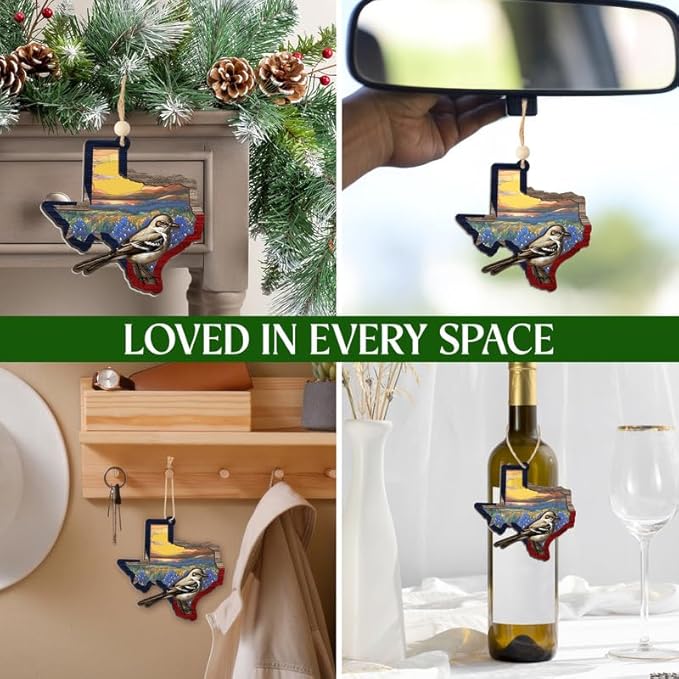 FLAGWIX Christmas Texas Gifts for Women Men - Suncatcher Ornaments for Tree Decorations - Christmas Ornaments Decor Indoor, Texas State Gifts for Family Mom Dad Family Friends, Mockingbird Decoration