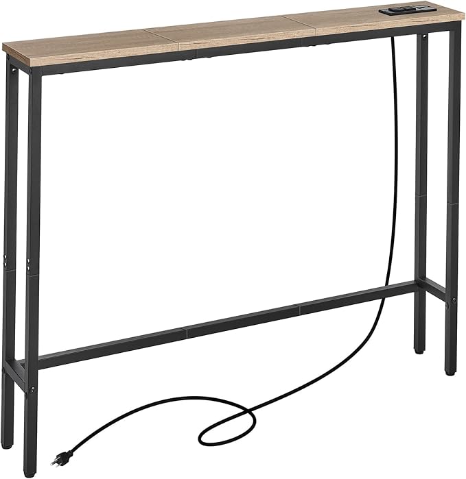 ELYKEN 5.9" Narrow Console Sofa Table with Power Outlets, Total 39.4” Long Behind Couch Table with Charge Station and 6.5’ Extension Cord for Living Room, 5.9" D x 39.4”W x 29.5”H, White Oak