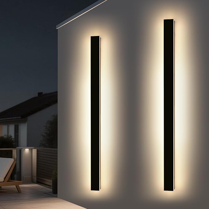 2 Pack Modern Outdoor Wall Light, 71inch Black Exterior Wall Mount Light Fixtures, 3 Color 3000K/4500K/6000K, IP65 Waterproof, Porch Wall Sconce, Long Linear Outside Lighting for Patio Garage Garden