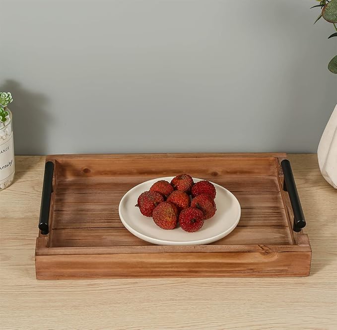 Coffee Table Tray Decorative Nested Vintage Wood Serving Tray Set for Eating, Breakfast, Party, Kitchen, Ottoman,Tea Coffee Table Large Ottoman Trays (Wood, 2pc)