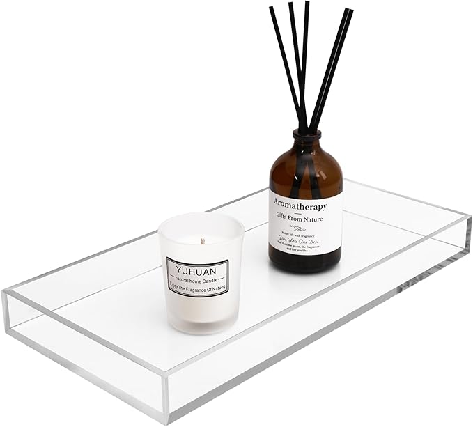 Clear Acrylic Tray 5mm Thicken for Vanity Makeup, Perfume, Jewelry Holder, Napkin, 12x6'' Decorative Serving Tray for Bathroom, Toilet Tank, Sink Countertop, Living Room,Dresser, Coffee Table,Wedding