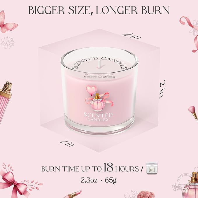 Pink Candles, Scented Candle Gift Set for Stress Relief, 6 Votive Candles for Women and Men, Birthday Candle Gifts for Women, Candles Gifts for Women (Pink, 14 oz)