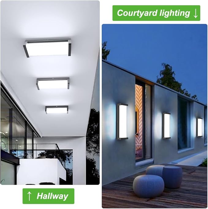 Sytmhoe 10%-100% Dimming LED Modern Outdoor Wall Light, 16in 6000K Dimmable Porch & Patio Wall Light Fixture,Black Aluminum&Dual PC Wall Lights Suitable for Garage Living Room Courtyard House(6000K)