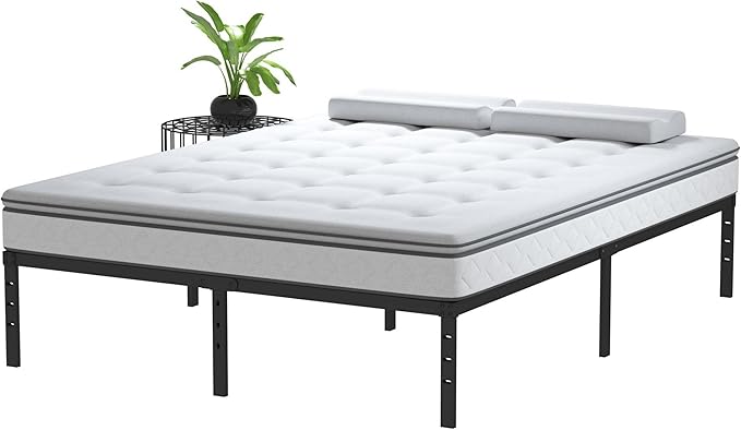 14 Inch Metal Bed Frame Queen Size No Box Spring Needed, Heavy Duty Platform Support Up to 3000 lbs, Easy Assembly, Noise Free, Black