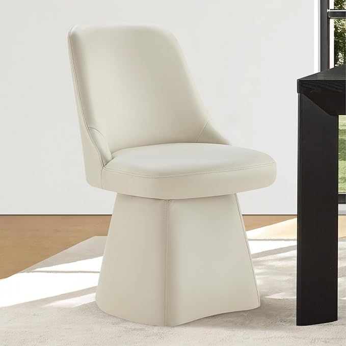 Swivel Dining Chairs Set of 1, Upholstered Mid Century Modern Deskchair with High Back, Faux Leather Kitchen Chairs for Dining Room, Bedroom, Dressing Room, Cream