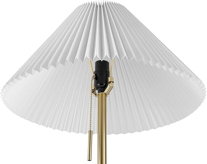 GLOBE Electric 61000176 62" Floor Lamp, Brass Finish, Metal, Pleated Fabric Shade, Flat Base, Pull Chain Switch on Socket, Reading Light, Office Accessories, House Decor