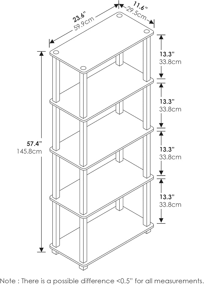 Furinno Turn-N-Tube 5-Tier Multipurpose Shelf / Display Rack / Storage Shelf / Bookshelf, Square Tubes, Light Blue/White