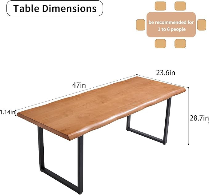 Stylish Solid Wood Office Desk with Sturdy Metal Base - Durable Multi-Size Executive Computer & Dining Table - Perfect for Home Office & Work Environments (Brown, 47in)