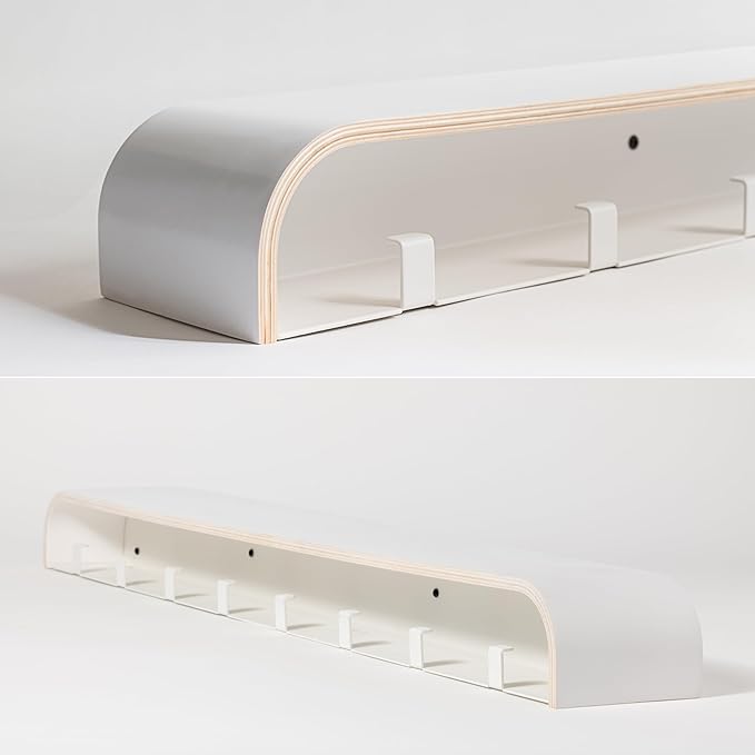 Kazai. Wall-Mounted Coat Rack 'Toke' - Modern Design Coat Rack with Hidden Wall Hooks - Solid Wood Veneer Panel Coat Hanger - White