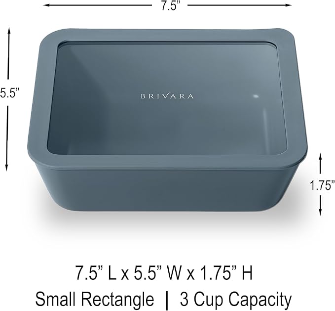 Ceramic Coated Glass Food Storage Container | No PTFE, PFOA, PFAS, and BPA | Reusable Non Toxic Meal Prep Container with Glass Lid | Easy To Store | 3 Cup Rectangle [Dusk]
