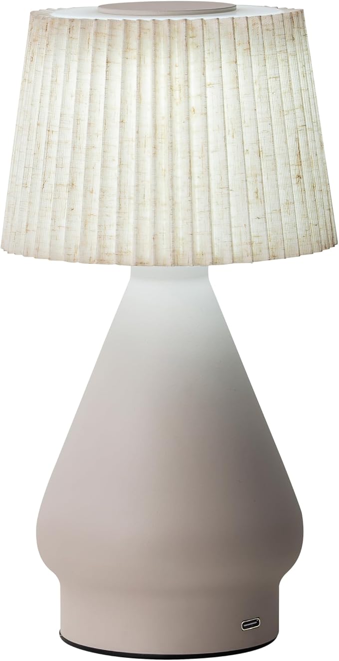 Modern Cordless Table Lamp Rechargeable, Portable LED Desk Lamp,Touch Control 3 Colors Stepless Dimming with Pleated Lampshade for Restaurant, Bedroom,Outdoor Camping, Night Light (White)