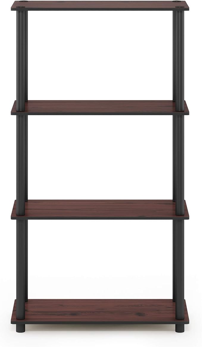 Furinno Turn-N-Tube 4-Tier Multipurpose Shelf Display Rack, Round Tubes, Dark Cherry/Black