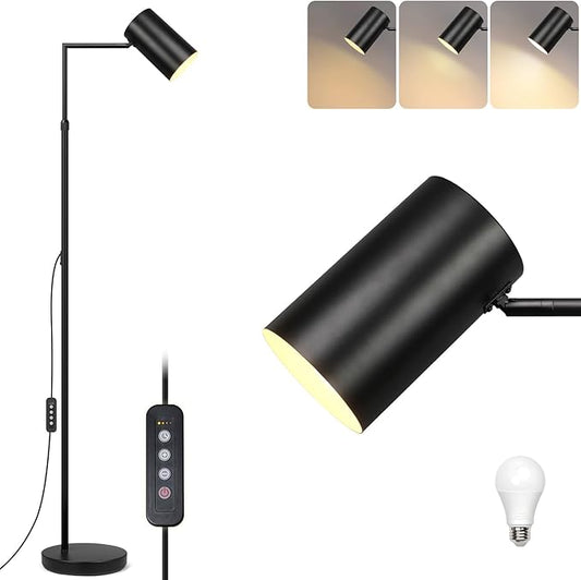 Arc Black Floor Lamp for Living Room with Timer, Stepless Dimmable&Height Adjustable Modern Reading Standing Lamps for Living Room,Reading Room,Office,LED Bulb Included (Black-DM)