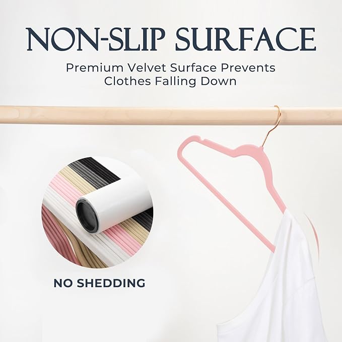 HOUSE DAY Pink Velvet Hangers 360 Pack, Premium Non-Slip Felt Clothes, Sturdy Heavy Duty Coat, Durable Hangers for Suits, Space Saving with No Hanger Mark, 360° Swivel Rotating Rose Gold Hook