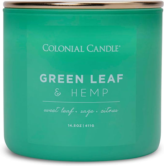 Colonial Candle Green Leaf & Hemp Scented Jar Candle, Pop of Color Collection, 3 Wick, Green, 14.5 oz - Up to 60 Hours Burn