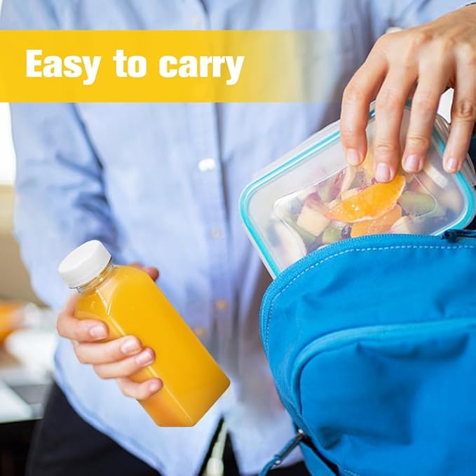 Plastic Juice Bottles, Reusable Juice Containers with White Tamper Proof Lids, Brush, Funnel and Labels, Clear Juice Containers for Juicing, Smoothie and Homemade Beverages (6PCS 12oz)