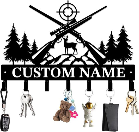 Personalized Custom Name Hunting Deer Wall Key Hooks,Metal Hunting Art Clothes Hooks,Metal Hunting Wall Home Storage Decorative,Hunter For Front Door, Hallway, Kitchen, Bedroom,Keys,Hats (Style K)