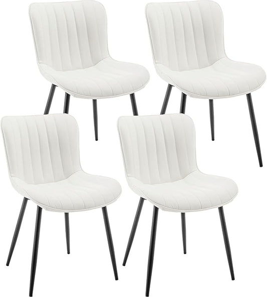 Leather Dining Chairs Set of 4, Upholstered Dining Room Chairs with Metal Legs, Modern Dining Chair for Dining Room, Kitchen (White)