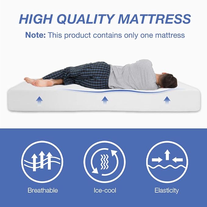 FDW | 8 Inch Queen Mattress | Medium Firm | Gel Memory Foam Mattress | White | Bed in a Box, CertiPUR-US Certified | Pressure Relief, Cooling Ventilated Foam | Washable Removable Cover