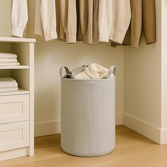 PUTSKA Laundry Basket Hamper – Blanket Basket for organizing, Décor and Toys, Clothes Hamper – Perfect for Baby and Kids Room, Nursery, Bedroom, Bathroom, Living Room – Extra large, Grey