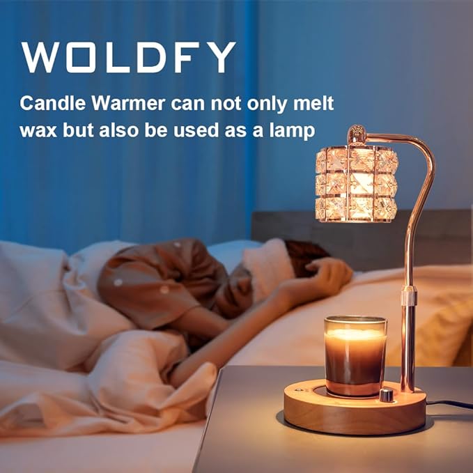Candle Warmer Lamp with Timer, Candle Warmer Adjustable Height with 2 Bulbs, Dimmable Electric Candles Warming Lamp for Scented Jar Candles, Gold