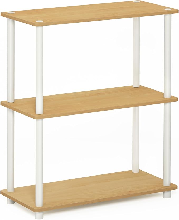 Furinno TURN-N-TUBE Storage Shelves, 3-Tier Book Shelf, Corner Shelf, Toolless Open Shelves, for Organization and Storage, Living Room, Garage, Home Office, Beech