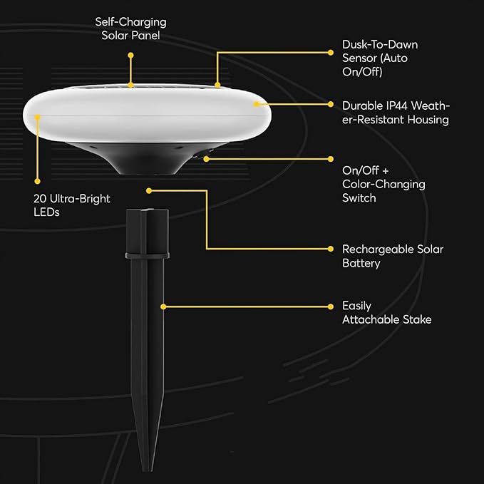 Colorful Pathway Solar Light (6 Lights) Decorative Weatherproof Auto On/Off Outdoor Lights - Decorate Your Garden, Landscape, Patio, Pool, Yard with Ultra-Bright LED Light