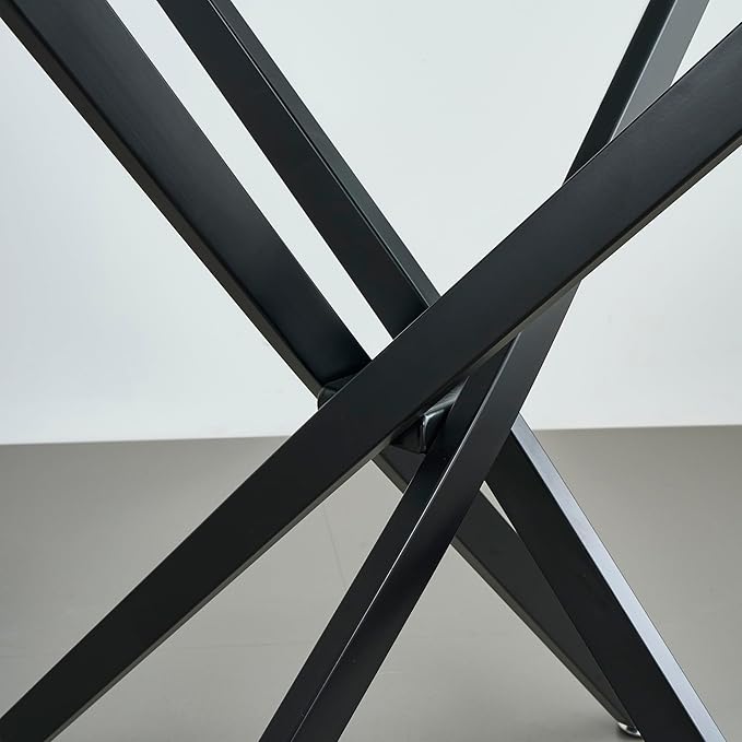 36" Round Glass Dining Table Modern Kitchen Glass Top Table for 4 with Black Metal Legs, Clear Dining Table Kitchen Table for Home Office Dining Room