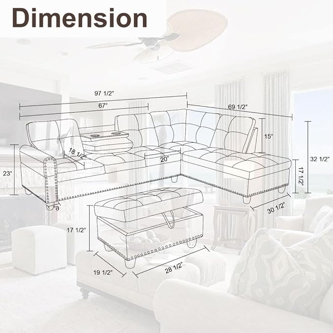 108-Inch Modular L-Shaped Sectional Sofa with Deep Seat, Modern L Shaped Cloud Couch with Chaise, Upholstered Couches for Living Room, Bedroom, Office, No Assembly Require (Light Gray)