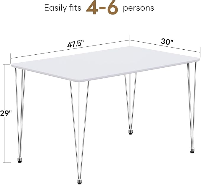 ivinta Small White Dining Table for 4, 47.5" Modern Rectangular Kitchen Table with Metal Legs for Dining Room Living Room, Lilac (White)