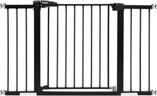 Babelio Metal Baby Gate, 29-48'' Auto Close Easy Install Dog/Pet Barrier, Extra Wide Walk Thru Child Safety Door, Pressure Mounted for Doorways & Stairs, with Y Spindle Rods, Black