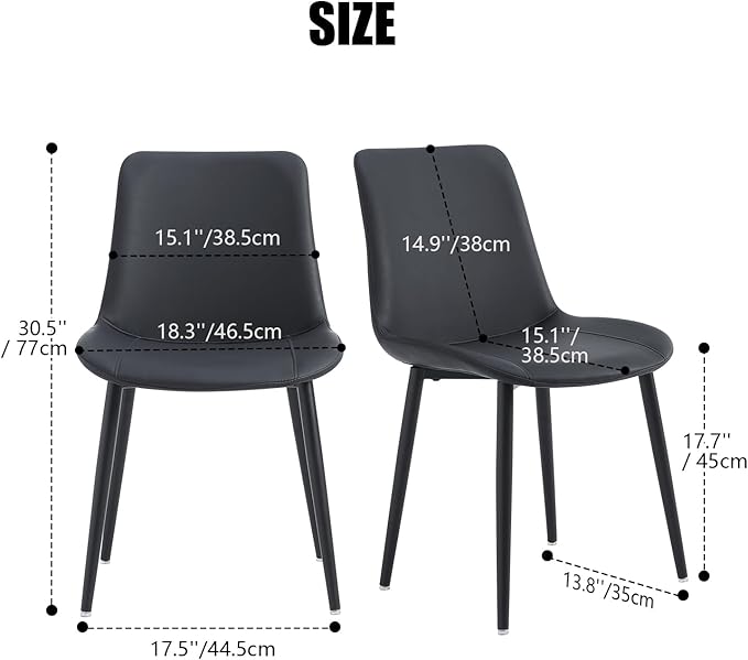 Black Leather Dining Chairs Set of 6, Mid Century Modern Faux Leather Kitchen & Dining Room Chairs, Comfortable Dinner Chair Kitchen Chair for Restaurant Living Room, Cafe, Home (6, Black)