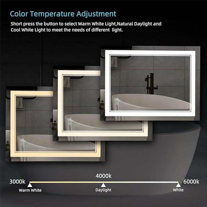 48" x 24" LED Bathroom Mirror Wall-Mounted Anti-Fog Vanity Mirror With Lights Dimmable