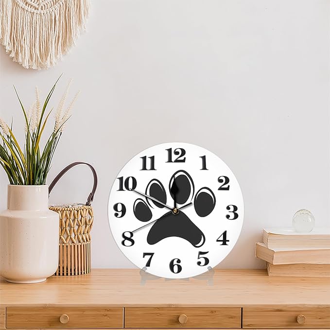 Cat Dog Paw Print Wall Clock Battery Operated 10 in Round Wall Clocks Slilent Non Ticking Quartz Analog Clock for Bedroom Kids Living Room Classroom Decor