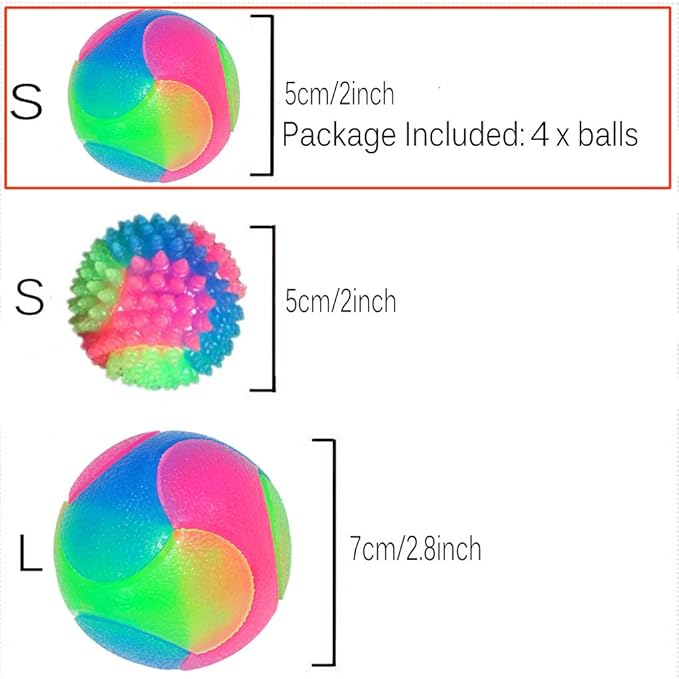 FineInno 4 pcs Light Up Dog Balls Flashing Elastic Ball Glow in The Dark Interactive Pet Toys for Puppy, Cats, Dogs
