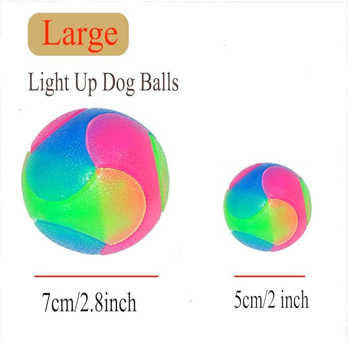 FineInno 4 pcs Large Light Up Dog Balls Flashing Elastic Ball Glow in The Dark Interactive Pet Toys for for Golden Retriever,Labrador,Large Dogs