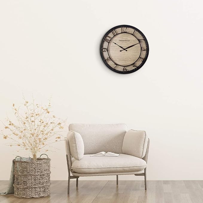 Presentime & Co 13" Farmhouse Series Wall Clock, Quartz Movement, Shiplap Style,Raised 3D Arabic Numeral, Oil Rubbed Bronze