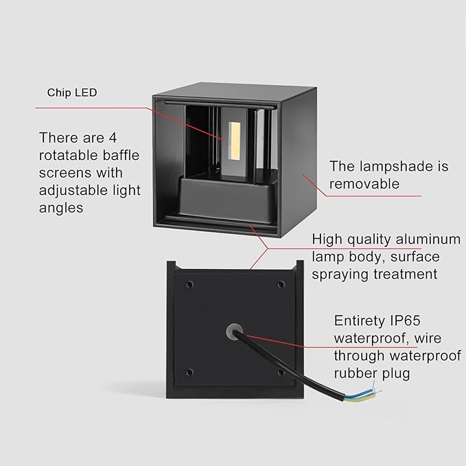 2 Pack Outdoor Sconces Wall Lights LED 20W Exterior/Interior Up and Down Lights IP65 Waterproof Modern Outdoor Lighting Fixtures Square Aluminum Wall Mount Light Black 3000K Warm Lights