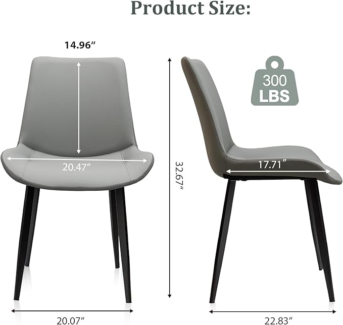 Dining Chairs, Modern PU Leather Dining Room Chair with Sturdy Metal Legs, Upholstered Seat Dinner Chairs Accent Side Chairs for Indoor Kitchen Living Room Restaurant(Light Grey & Dark Grey, Set of 6)